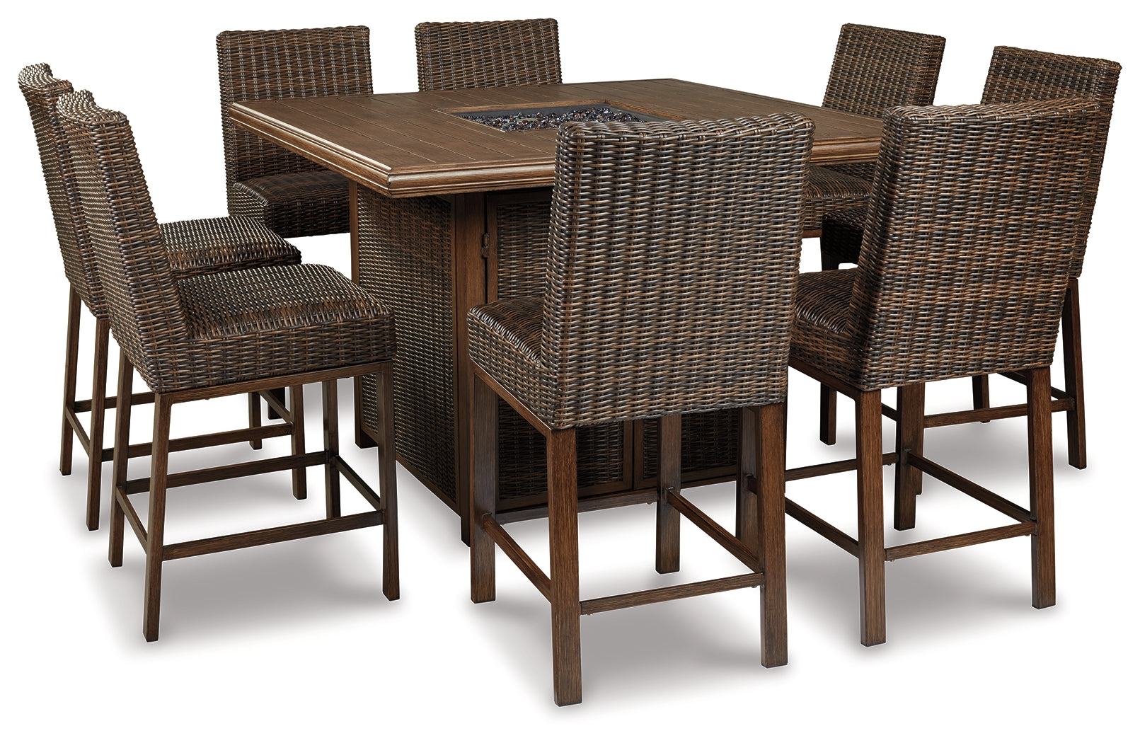 Paradise Trail Medium Brown Outdoor Counter Height Dining Table w/6 Barstools - Ornate Home