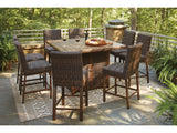Paradise Trail Medium Brown Outdoor Counter Height Dining Table w/6 Barstools - Ornate Home