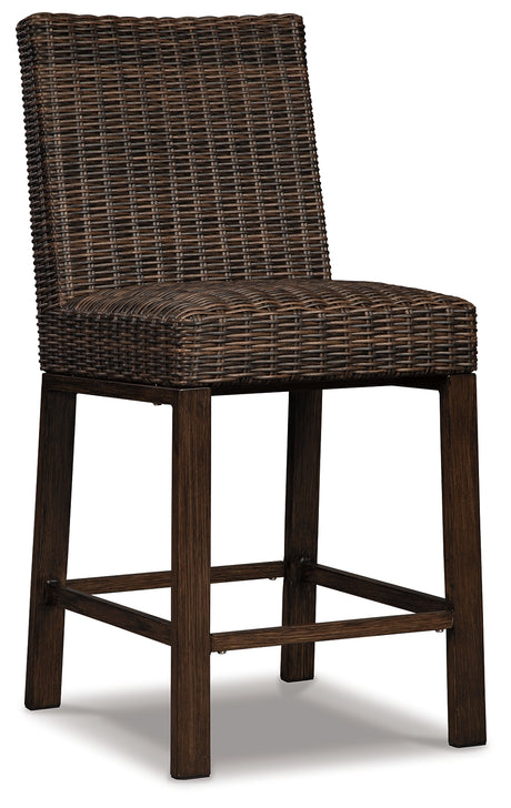 Paradise Trail Medium Brown Outdoor Counter Height Dining Table with 6 Barstools - Ornate Home