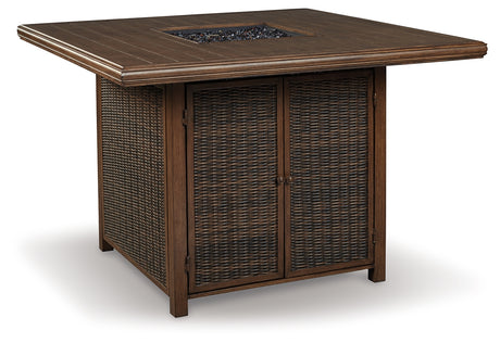 Paradise Trail Medium Brown Outdoor Counter Height Dining Table with 6 Barstools - Ornate Home