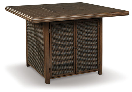 Paradise Trail Medium Brown Outdoor Counter Height Dining Table with 6 Barstools - Ornate Home