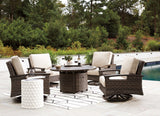 Paradise Trail Medium Brown Outdoor Fire Pit Table & Chair Set / 5pc - Ornate Home