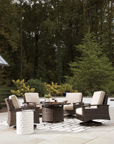 Paradise Trail Medium Brown Outdoor Fire Pit Table & Chair Set / 5pc - Ornate Home