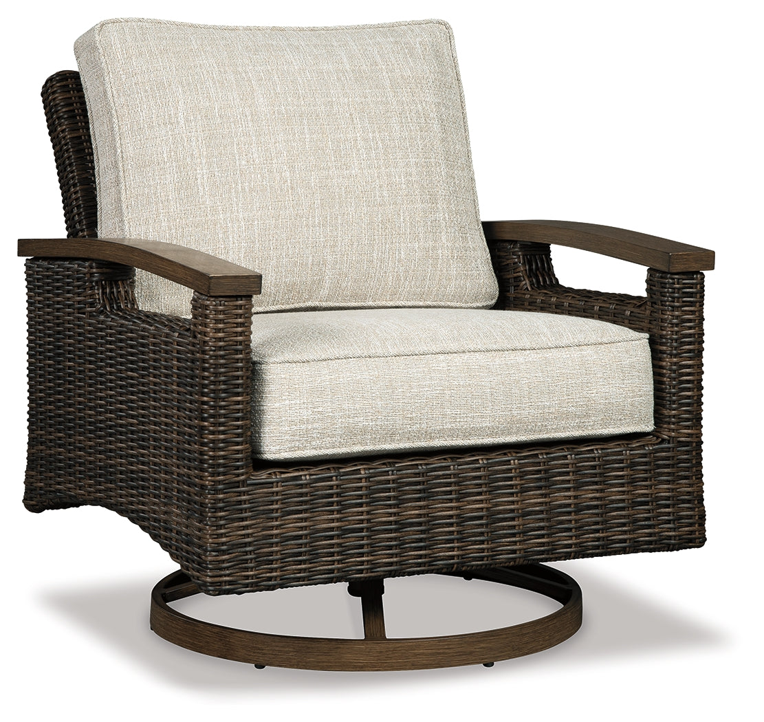 Paradise Trail Medium Brown Outdoor Fire Pit Table with 4 Lounge Chairs - Ornate Home