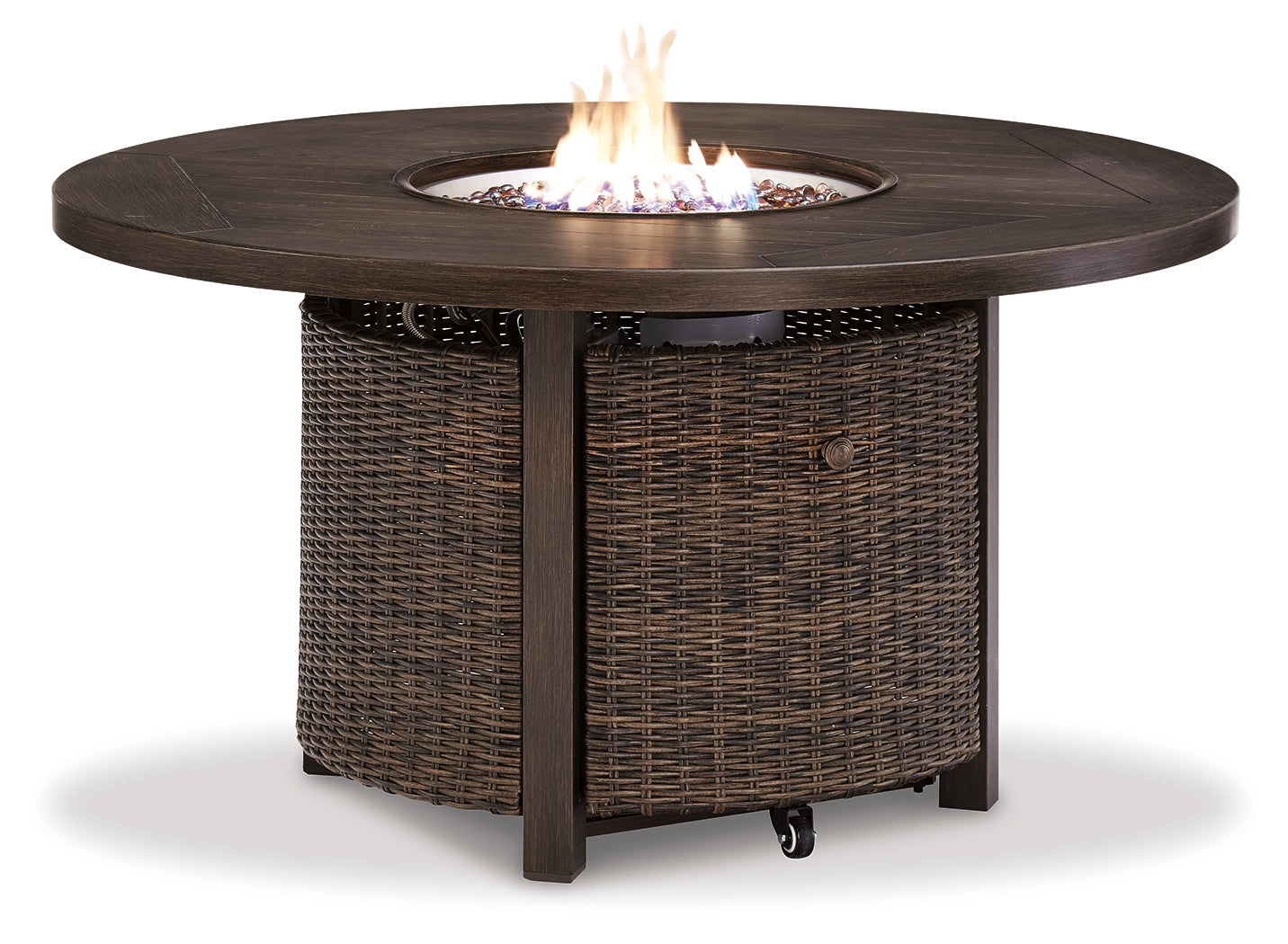 Paradise Trail Medium Brown Outdoor Fire Pit Table with 4 Lounge Chairs - Ornate Home