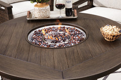Paradise Trail Medium Brown Outdoor Fire Pit Table with 4 Lounge Chairs - Ornate Home