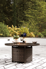 Paradise Trail Medium Brown Outdoor Fire Pit Table with 4 Lounge Chairs - Ornate Home