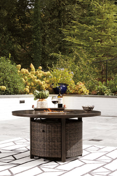 Paradise Trail Medium Brown Outdoor Fire Pit Table with 4 Lounge Chairs - Ornate Home