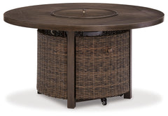 Paradise Trail Medium Brown Outdoor Loveseat & Fire Pit Table & 2 Lounge Chairs - Ornate Home