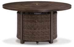 Paradise Trail Medium Brown Outdoor Loveseat & Fire Pit Table & 2 Lounge Chairs - Ornate Home