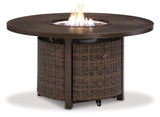 Paradise Trail Medium Brown Outdoor Loveseat & Fire Pit Table & 2 Lounge Chairs - Ornate Home