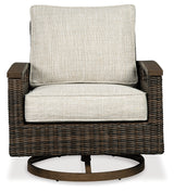 Paradise Trail Medium Brown Outdoor Loveseat & Fire Pit Table & 2 Lounge Chairs - Ornate Home