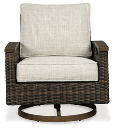 Paradise Trail Medium Brown Outdoor Loveseat & Fire Pit Table & 2 Lounge Chairs - Ornate Home