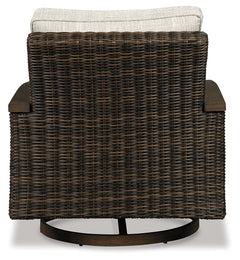 Paradise Trail Medium Brown Outdoor Loveseat & Fire Pit Table & 2 Lounge Chairs - Ornate Home