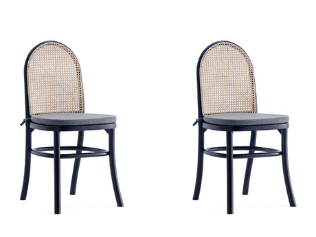 Paragon Dining Chair 1.0 with Grey Cushions in Black and Cane (set of 2) - Ornate Home