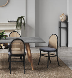 Paragon Dining Chair 1.0 with Grey Cushions in Black and Cane (set of 2) - Ornate Home