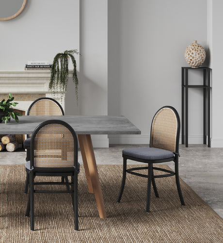 Paragon Dining Chair 1.0 with Grey Cushions in Black and Cane (set of 2) - Ornate Home