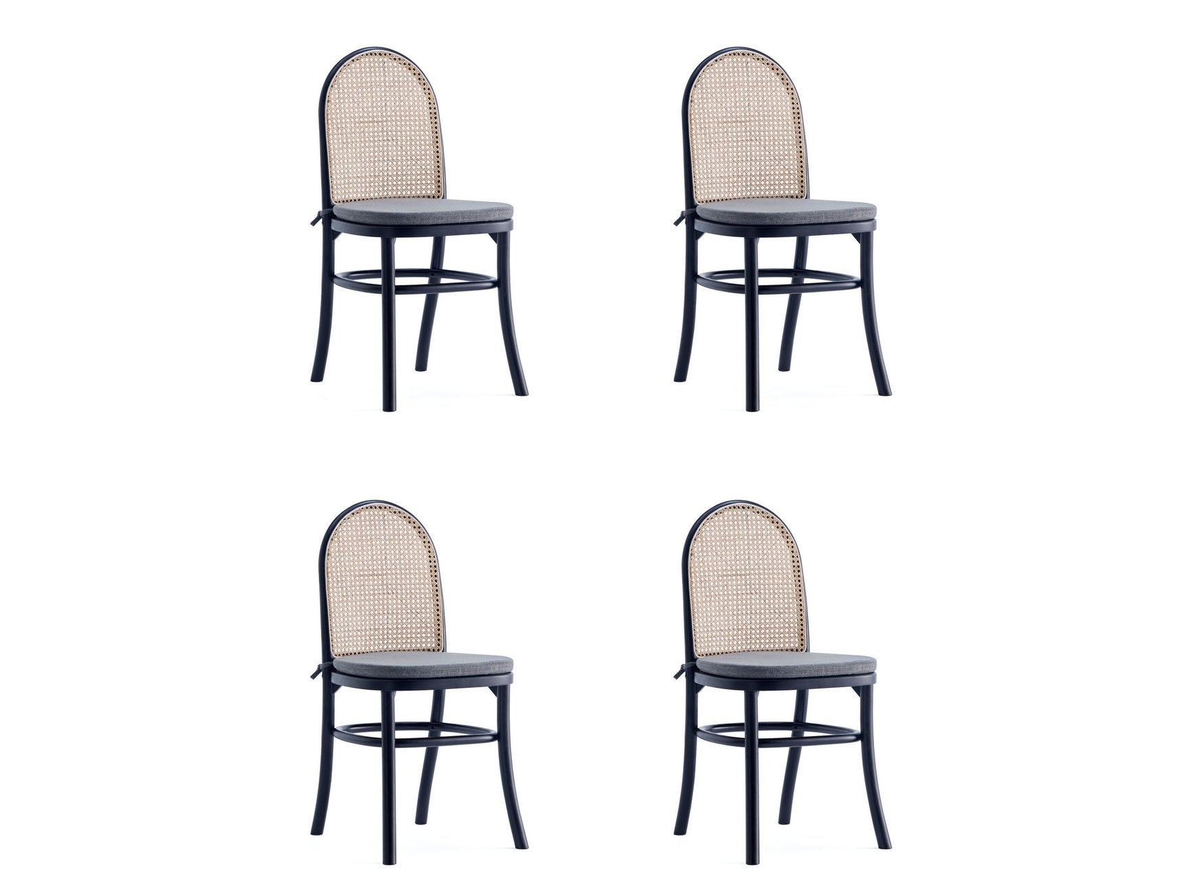Paragon Dining Chair 1.0 with Grey Cushions in Black and Cane (set of 4) - Ornate Home