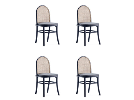 Paragon Dining Chair 1.0 with Grey Cushions in Black and Cane (set of 4) - Ornate Home