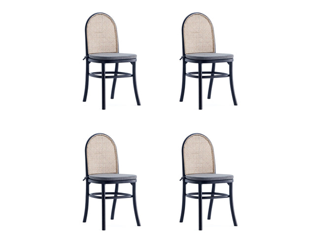 Paragon Dining Chair 1.0 with Grey Cushions in Black and Cane (set of 4) - Ornate Home