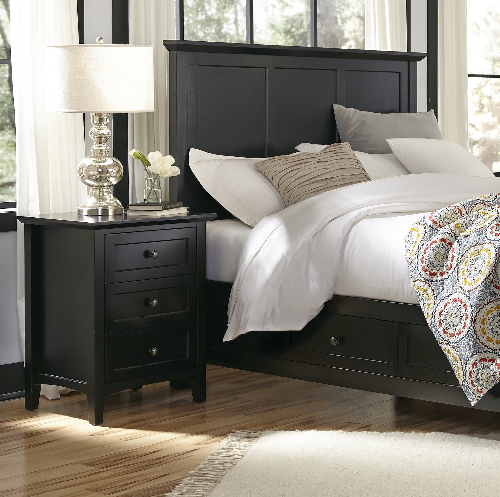 Paragon Three-Drawer Nightstand in Black - Ornate Home