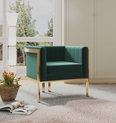 Paramount Accent Armchair in Forest Green and Polished Brass - Ornate Home