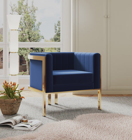 Paramount Accent Armchair in Royal Blue and Polished Brass - Ornate Home