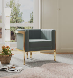Paramount Accent Armchair in Warm Grey and Polished Brass - Ornate Home