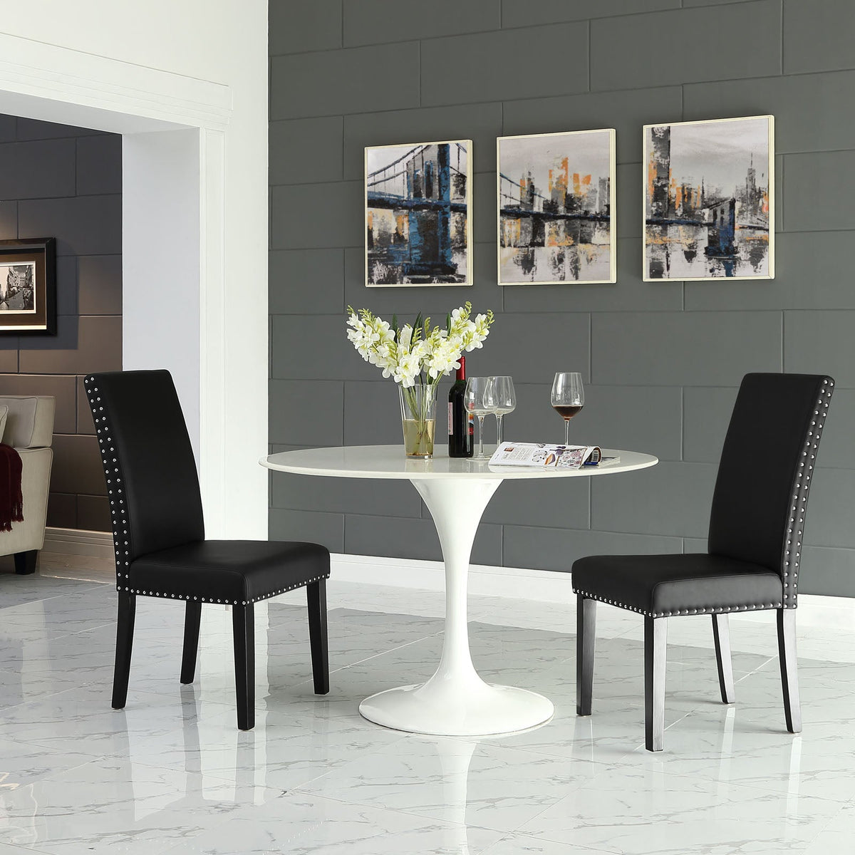 Parcel Black Dining Faux Leather Side Chair - Ornate Home