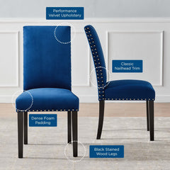 Parcel Navy Performance Velvet Dining Side Chairs (Set of 2) - Ornate Home