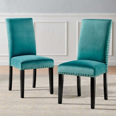Parcel Teal Performance Velvet Dining Side Chairs (Set of 2) - Ornate Home