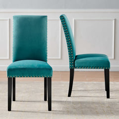 Parcel Teal Performance Velvet Dining Side Chairs (Set of 2) - Ornate Home