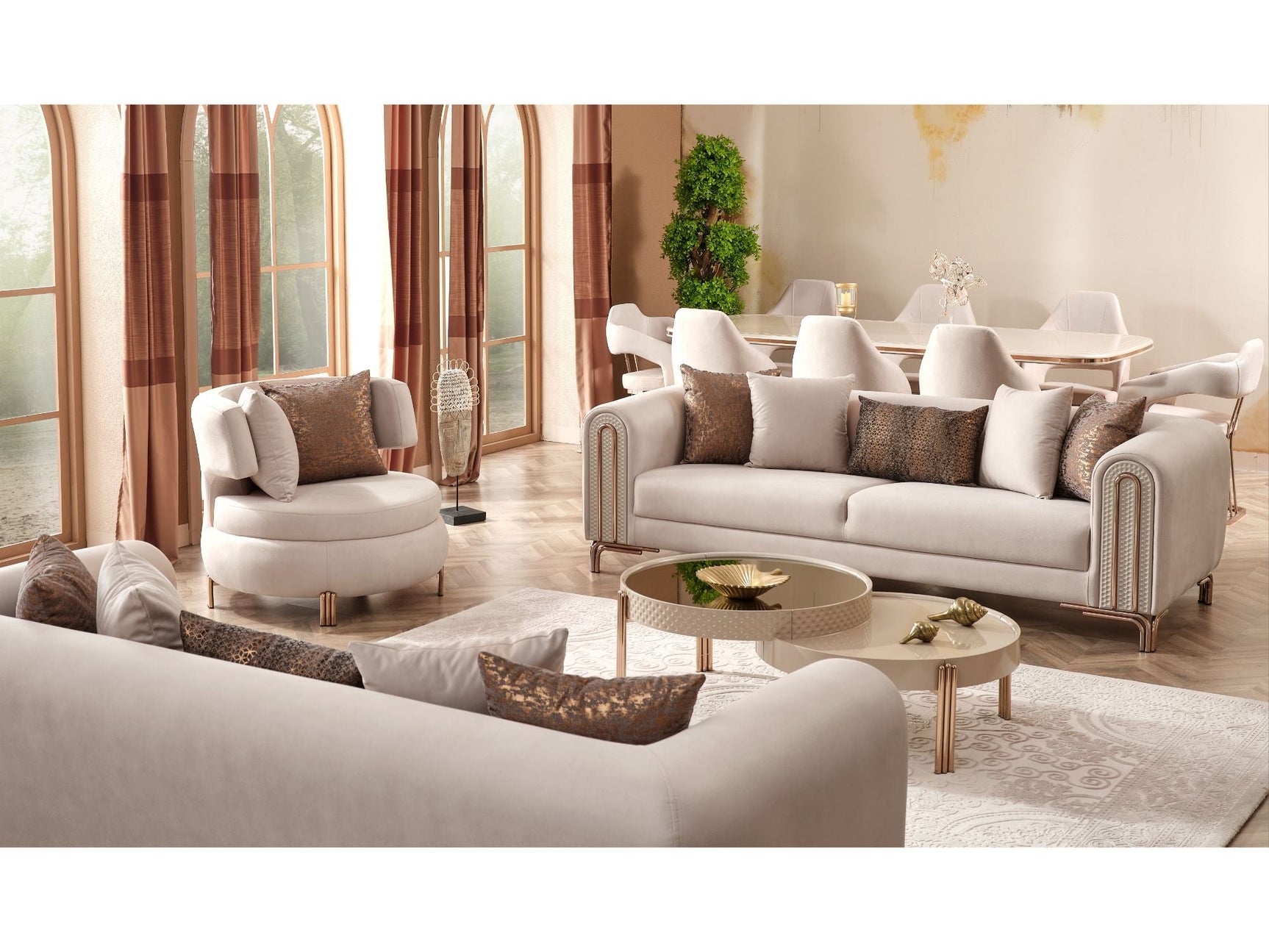 Paris Cream 3-pieces (Sofa & Loveseat & Chair) Living Room Set