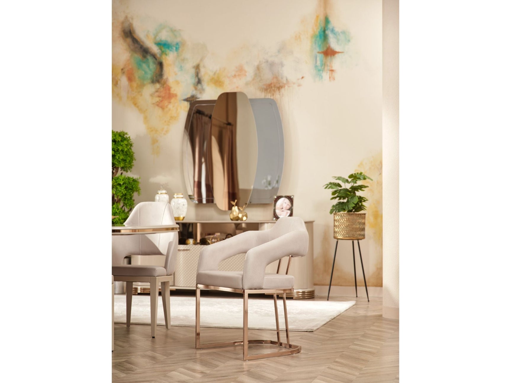 Paris Cream Dining Room Set (Consol With Mirror & Dining Table & 6 Dining Chair)