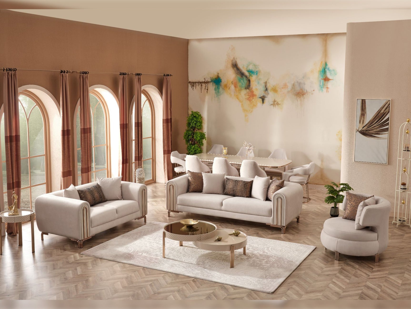 Paris Cream 3-pieces (Sofa & Loveseat & Chair) Living Room Set