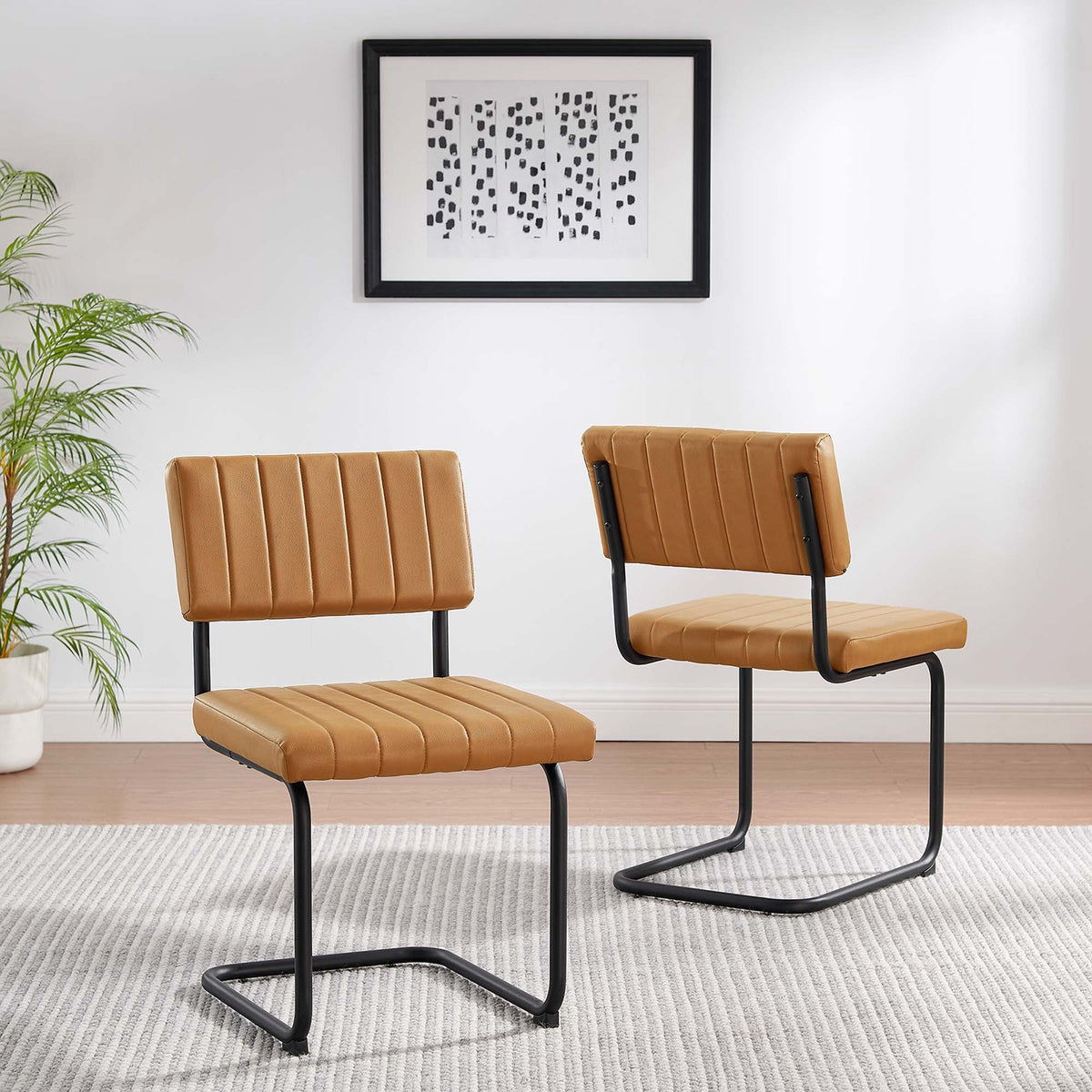 Parity Black/Tan Vegan Leather Dining Side Chairs (Set of 2) - Ornate Home