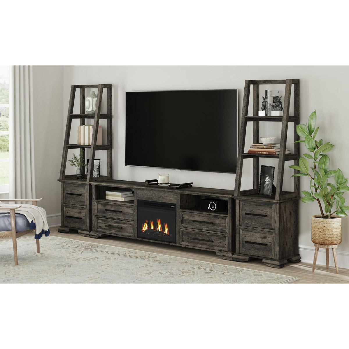 Park Ridge Charcoal 4-Piece Entertainment Center with 82'' TV Console - Ornate Home