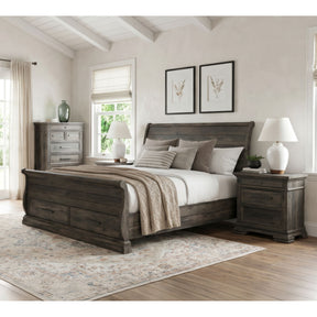 Park Ridge Charcoal 4-Piece Queen Sleigh Storage Bedroom Set with 2 Nightstands & Chest - Ornate Home