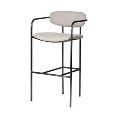 Parker Beige/Gunmetal Gray Fabric Seat Metal Bar Stool