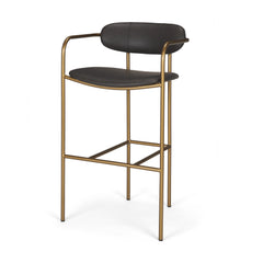 Parker Brown/Gold Faux Leather Seat Metal Bar Stool - Ornate Home