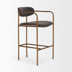 Parker Charcoal-Brown/Gold Leather Seat Metal Counter Stool