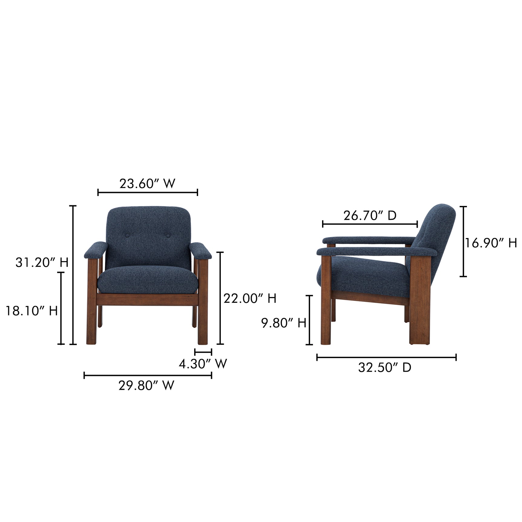 Parker Dark Blue Lounge Chair - Ornate Home