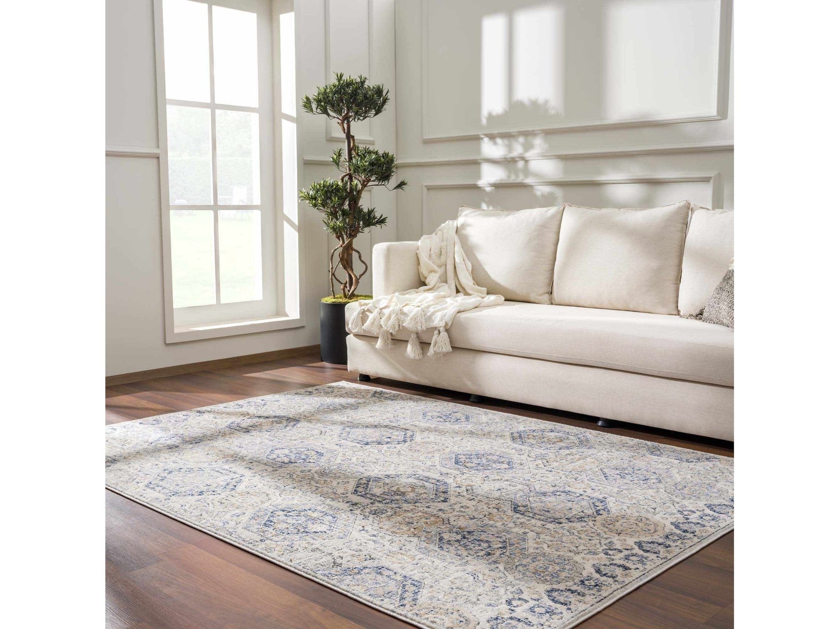 Parkerfield Cream & Blue Area Rug - Ornate Home