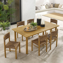 Parkland Natural 7-Piece Rectangular Outdoor Patio Rattan and Aluminum Dining Table and Chairs Set - Ornate Home