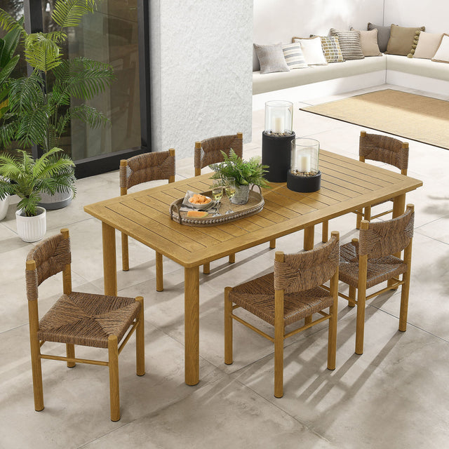Parkland Natural 7-Piece Rectangular Outdoor Patio Rattan and Aluminum Dining Table and Chairs Set - Ornate Home