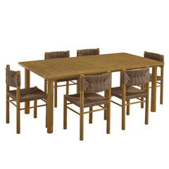 Parkland Natural 7-Piece Rectangular Outdoor Patio Rattan and Aluminum Dining Table and Chairs Set - Ornate Home