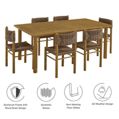 Parkland Natural 7-Piece Rectangular Outdoor Patio Rattan and Aluminum Dining Table and Chairs Set - Ornate Home