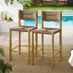 Parkland Natural Outdoor Patio Rattan and Aluminum Counter Stools (Set of 2) - Ornate Home