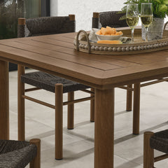 Parkland Walnut 7-Piece Rectangular Outdoor Patio Rattan and Aluminum Dining Table and Chairs Set - Ornate Home