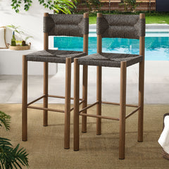 Parkland Walnut Outdoor Patio Rattan and Aluminum Bar Stools (Set of 2) - Ornate Home